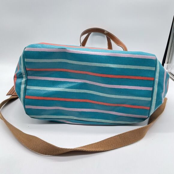 Fossil Stripe Coated Canvas Large Tote Bag Crossbody Strap Multicolor Beach Bag - Picture 6 of 9